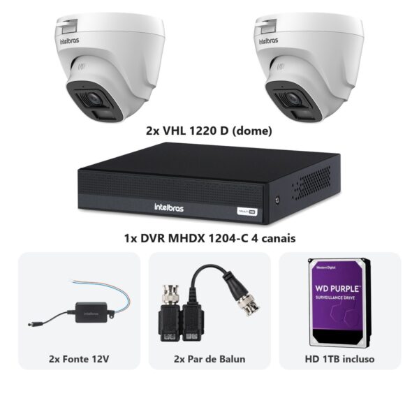 Kit 2 Cameras VHL 1220 D + DVR MHDX 1204-C 4 Canais + HD 1TB + Fontes + Baluns